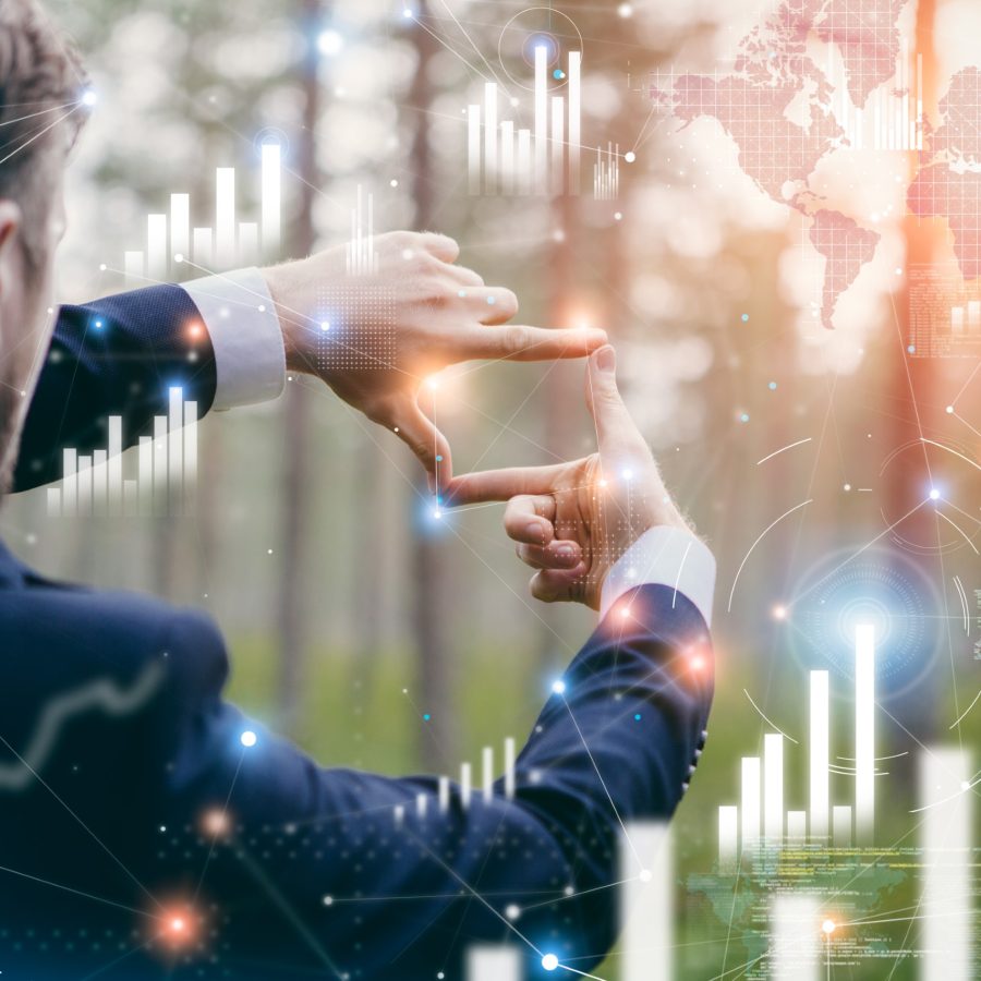 Businessman working with futuristic interface